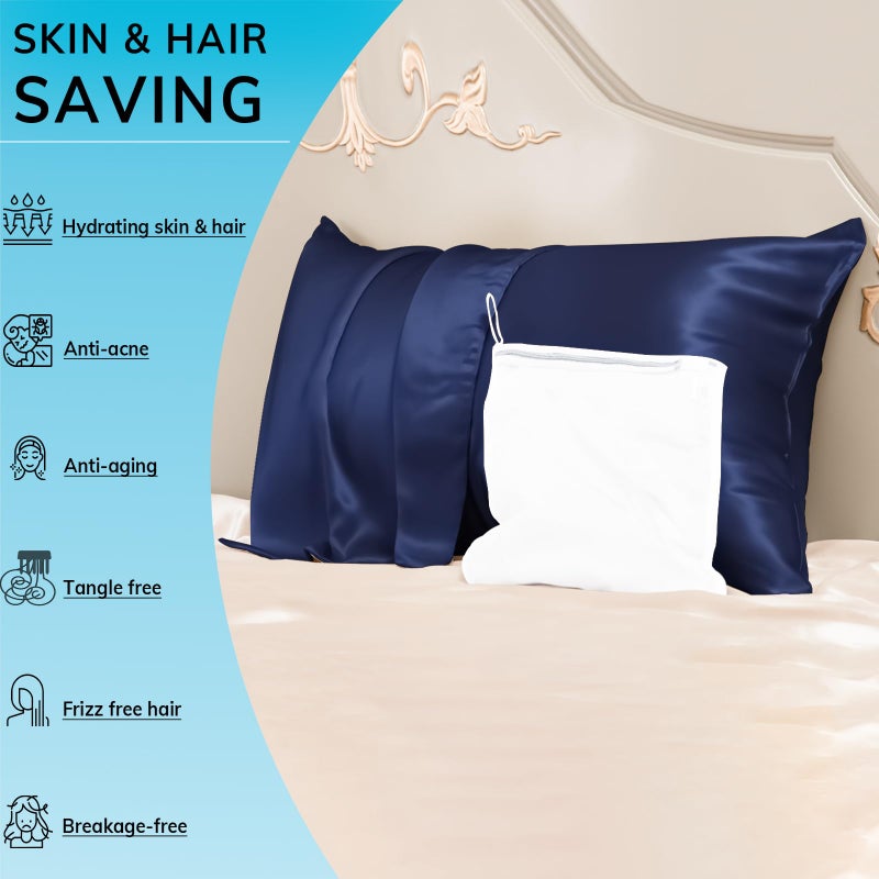 PROMEED 100% Mulberry Silk Pillowcase for Hair and Skin - Allergen Resistant Both Sides 23 Momme 1400 TC Silk Bed Pillow Cases with Hidden Zipper, 1PC (Standard 20""x26"", Navy) - Image 3